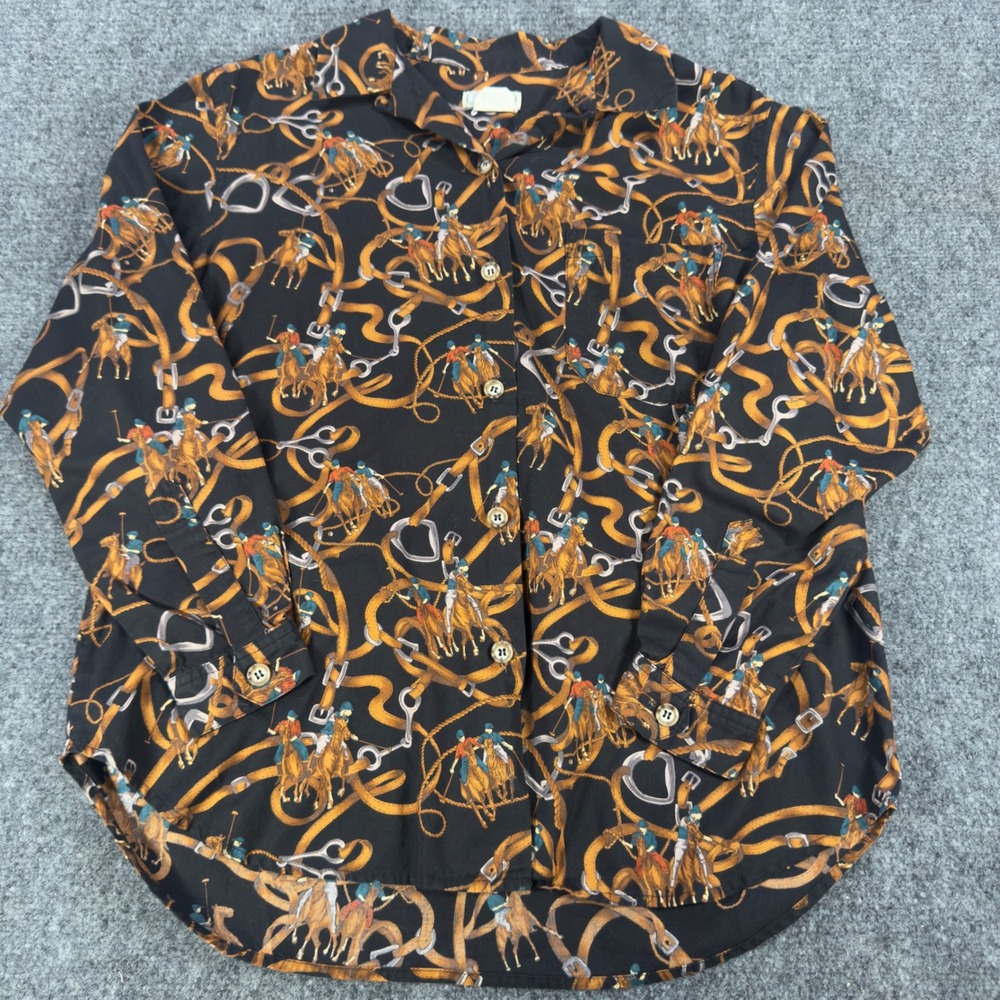 Britches Great Outdoors Mens Medium Equestrian Polo Horse Print Shirt Black USA